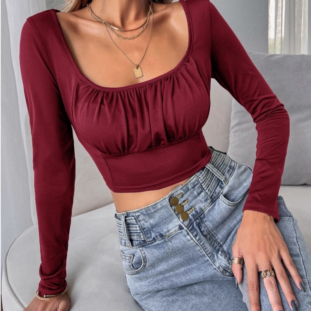 XS Red Cropped Long Sleeve Tee
